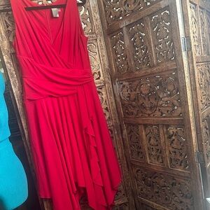 Taylor Vibrant Red dress-handkerchief hem midi
